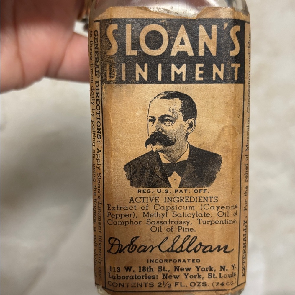 Antique 1930s Glass Bottle Of Sloan’s Liniment 2.5 Fl Oz Paper Apothecary Label - Picture 8 of 8